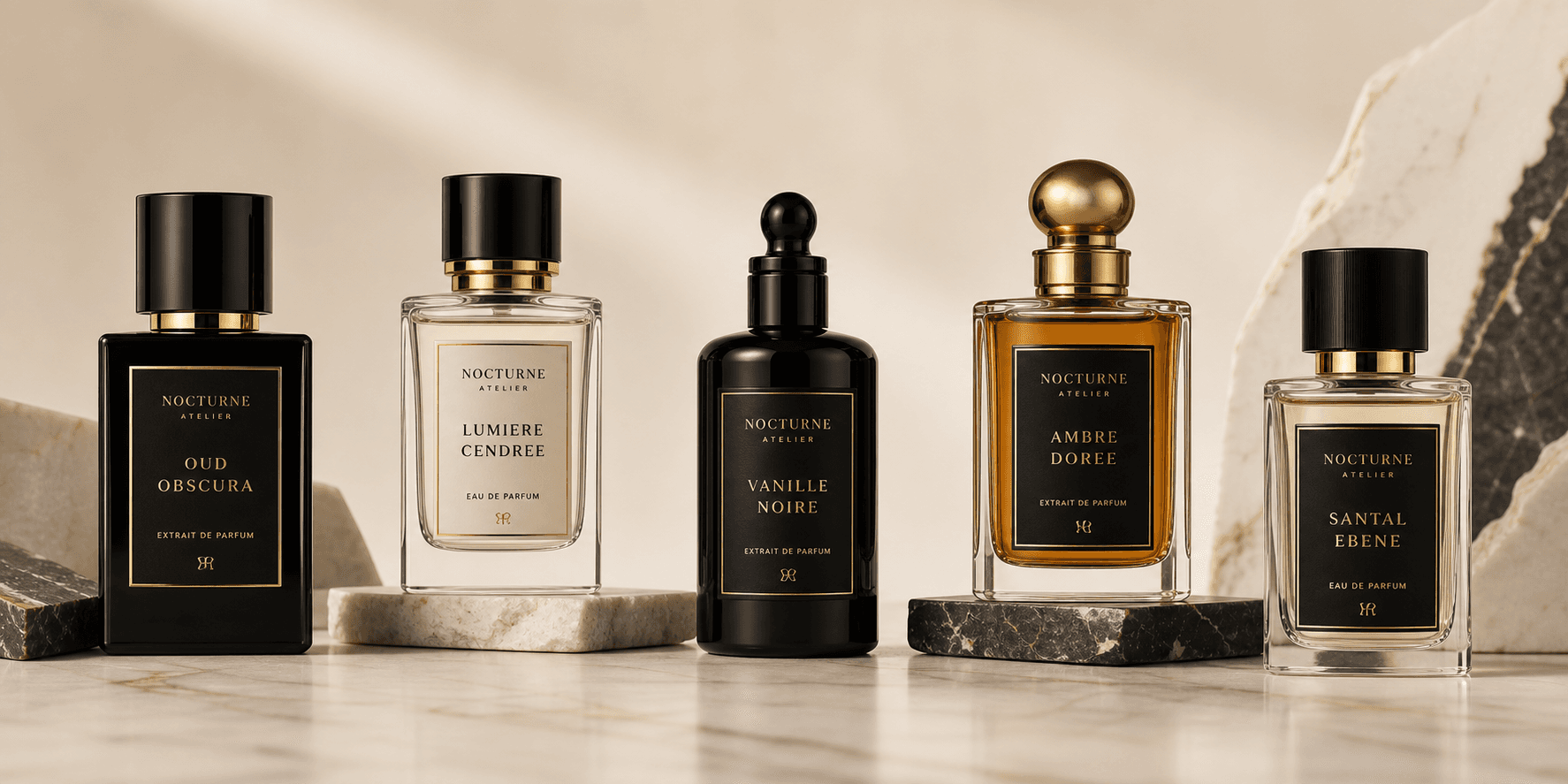 Nocturne Atelier luxury perfume bottle lineup